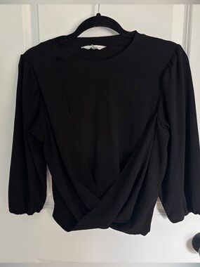 Black, Wrap Style Top, Ballon 3/4 Sleeves